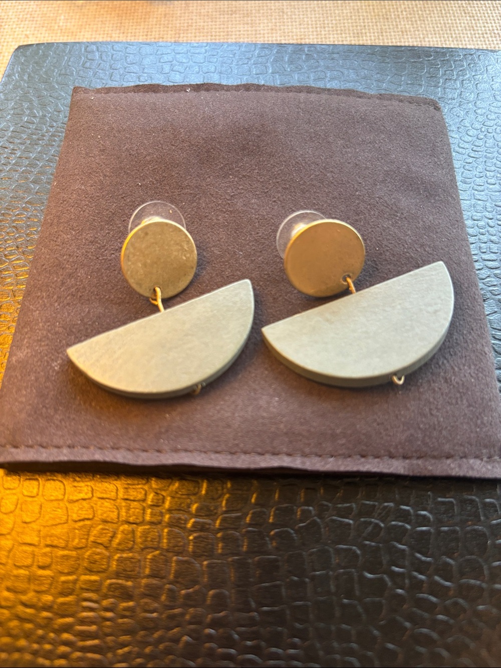 Geometric Half-Moon Drop Clay Earrings in Matte Gold and Pale Gray